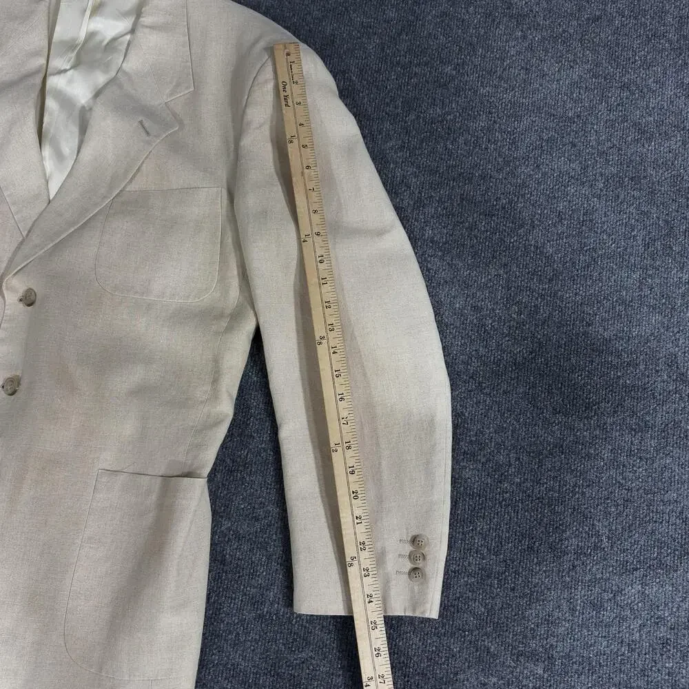 Tommy Hilfiger Blazer Mens Large Beige Linen Blend Tailored USA Classic Jacket